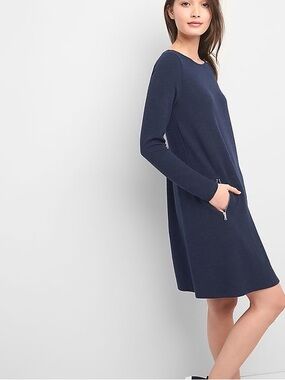 Gap Navy Blue Fleece French Terry Shift Dress Zipper Pockets Extra Large